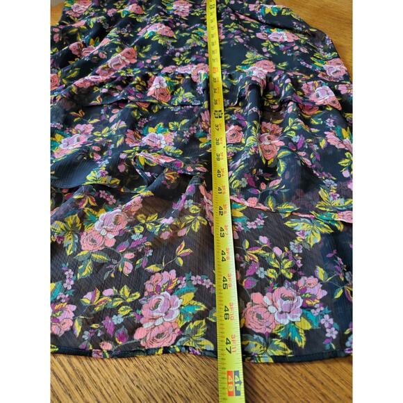 Express Midi Dress Womens Medium Black Floral Chiffon Party Flutter Sleeve - Picture 12 of 13